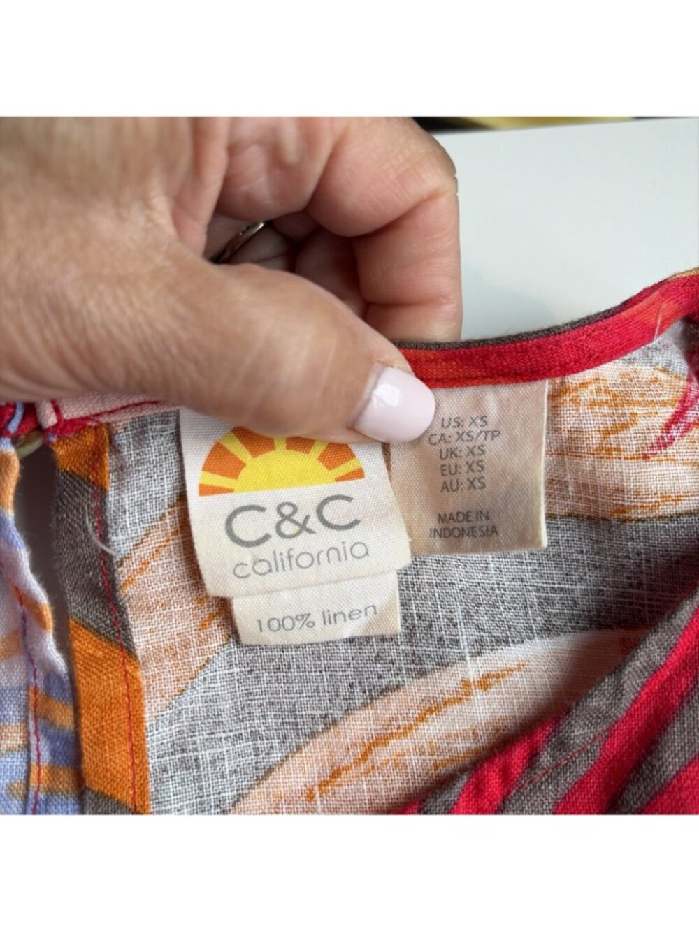 C&C California 100% Linen Tropical Shift Dress Size XS Sleeveless Summer Beach - Picture 9 of 12